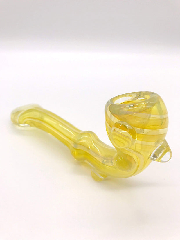 Smoke Station Hand Pipe Clear-Yellow Thick Silver-Fumed Sherlock with Flat Mouthpiece Hand Pipe