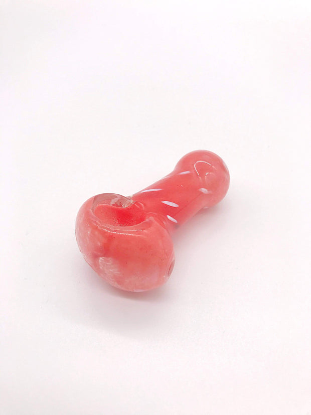 Smoke Station Hand Pipe Pink Thick Solid Color Spoon with White Drops Hand Pipe