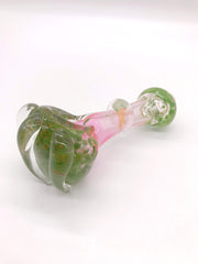Smoke Station Hand Pipe Green-Pink Thick Spoon with Clear Glass Accents Hand Pipe