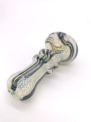 Smoke Station Hand Pipe Black & White Thick Spoon with Frit Ribbon and Line Work Hand Pipe