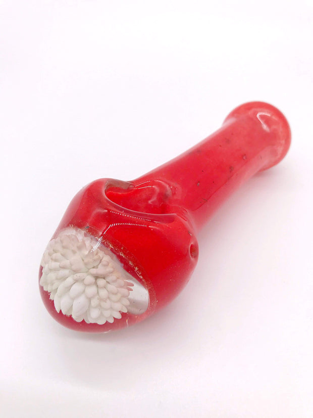 Smoke Station Hand Pipe Red Thick Spoon with Giant White Bauble Hand Pipe