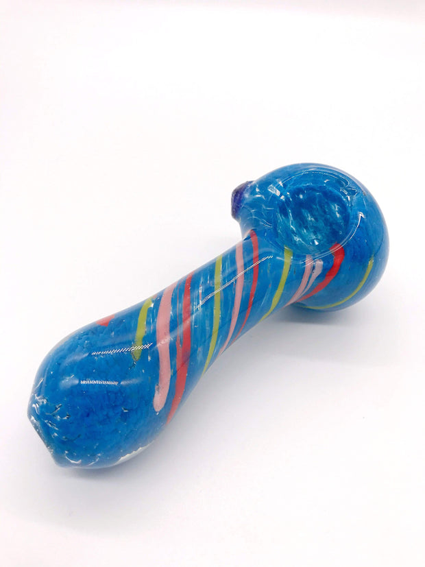 Smoke Station Hand Pipe Blue Thick Spoon with Muticolored Linework Neck Hand Pipe
