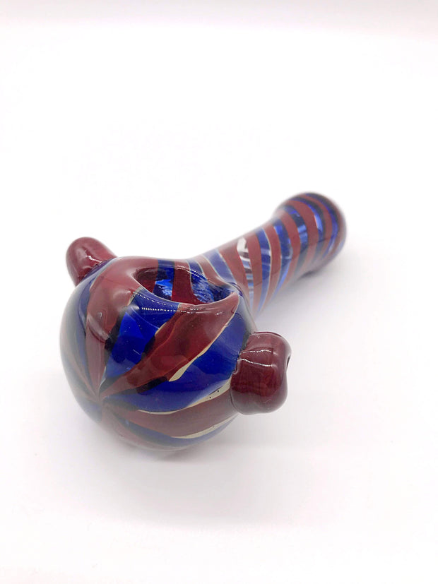 Smoke Station Hand Pipe Red-Blue-Swirl Thick Spoon with Red and Blue Stripes Hand Pipe