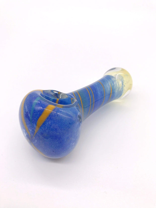 Smoke Station Hand Pipe Blue Thick Spoon with Solid Color Body and Stripes Hand Pipe