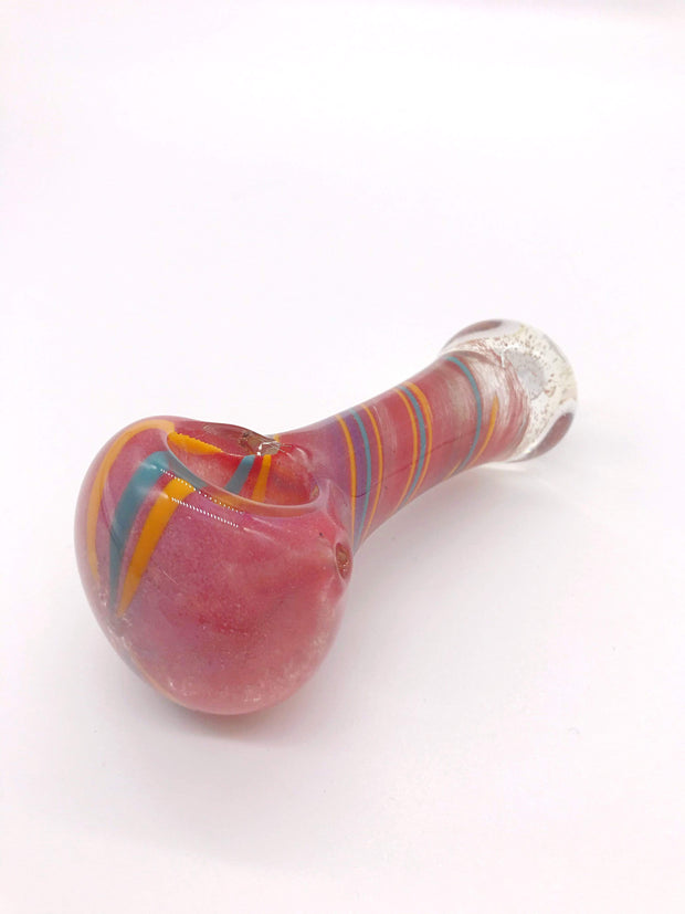 Smoke Station Hand Pipe Red Thick Spoon with Solid Color Body and Stripes Hand Pipe