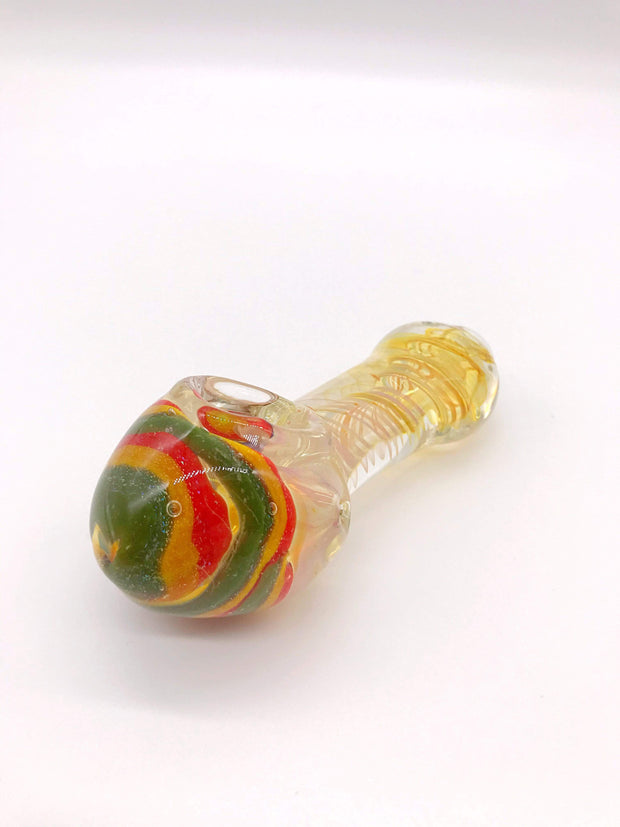 Smoke Station Hand Pipe Thick Spoon with White, Red, Yellow, and Green Linework Hand Pipe