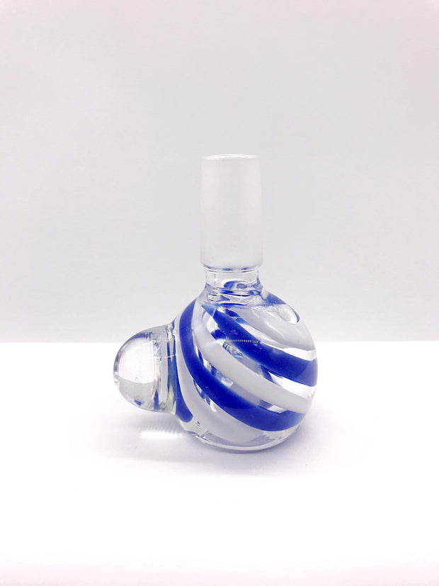 Smoke Station Waterpipe Bowl Blue Thick Waterpipe Bowl with Two-Tone Ribbonwork - 14mm
