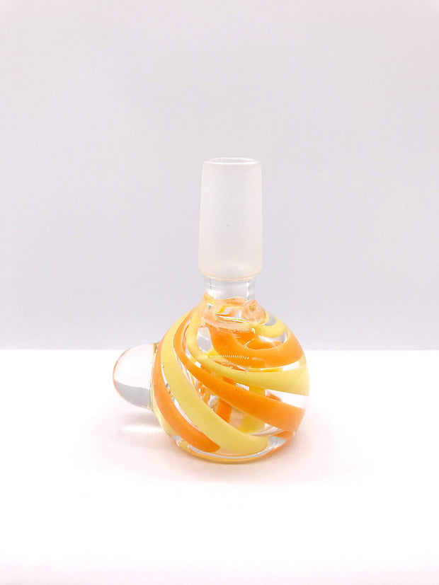 Smoke Station Waterpipe Bowl Orange Thick Waterpipe Bowl with Two-Tone Ribbonwork - 14mm