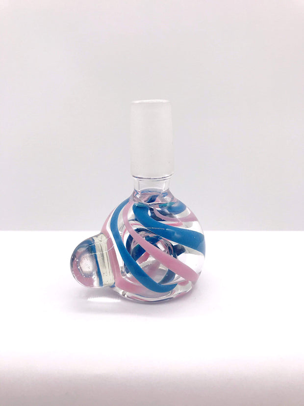 Smoke Station Waterpipe Bowl Pink Thick Waterpipe Bowl with Two-Tone Ribbonwork - 14mm