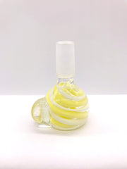 Smoke Station Waterpipe Bowl Yellow Thick Waterpipe Bowl with Two-Tone Ribbonwork - 14mm