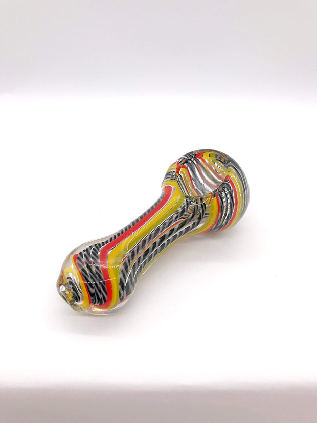 Smoke Station Hand Pipe Thick White Spoon with Multicolored Linework Hand Pipe