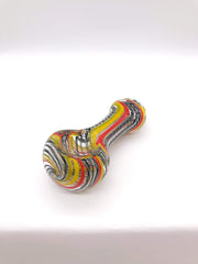 Smoke Station Hand Pipe 3.5in / Black Thick White Spoon with Multicolored Linework Hand Pipe