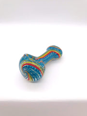 Smoke Station Hand Pipe 3.5in / Light-Blue Thick White Spoon with Multicolored Linework Hand Pipe