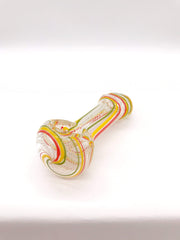 Smoke Station Hand Pipe 3.5in / White Thick White Spoon with Multicolored Linework Hand Pipe