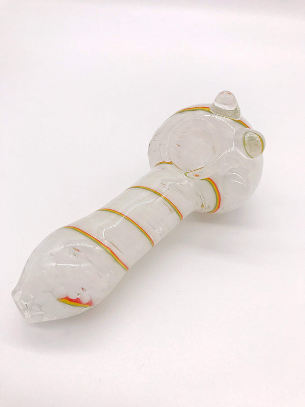 Smoke Station Hand Pipe Clear-Dot Thick White Spoon with Yellow Lines Hand Pipe