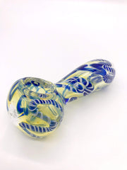 Smoke Station Hand Pipe Blue Thick Yellow Spoon with Ribbon
