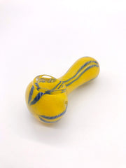 Smoke Station Hand Pipe Blue Stripes Thick Yellow Spoon with Ribbon Hand Pipe