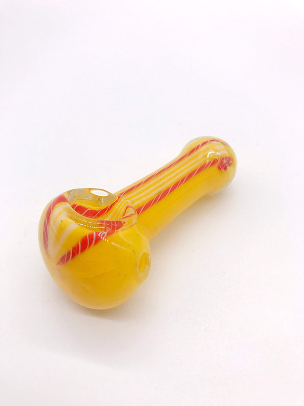 Smoke Station Hand Pipe Red Stripes Thick Yellow Spoon with Ribbon Hand Pipe