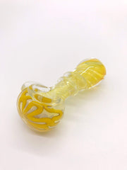 Smoke Station Hand Pipe Yellow Yellow Linework Spoon with Fumed Bowl Grip Hand Pipe
