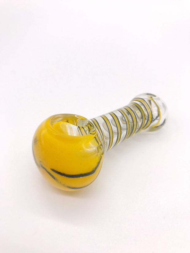 Smoke Station Hand Pipe Yellow Spoon with Yellow Grip and Linework