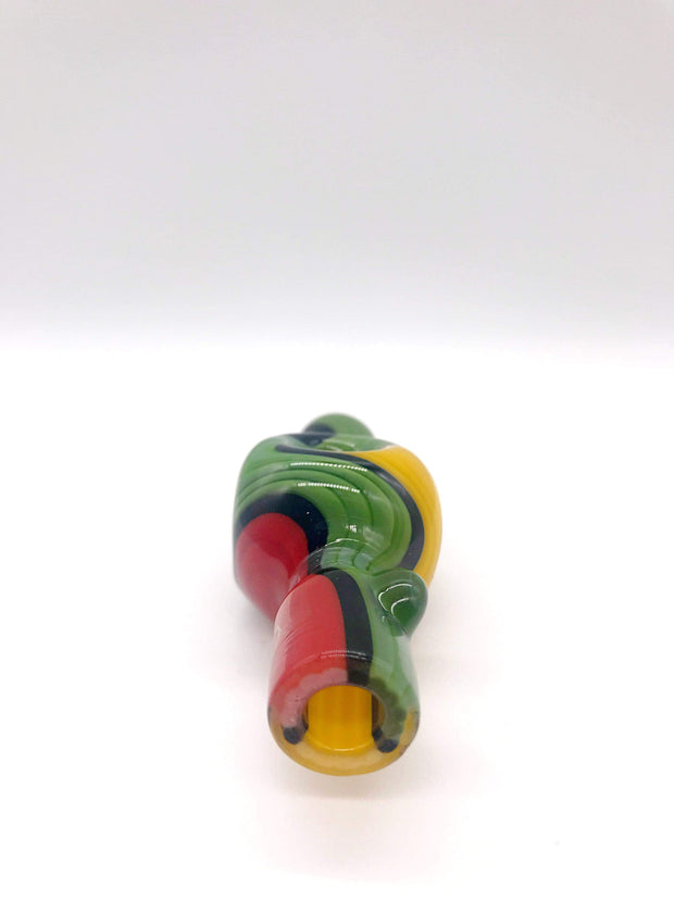 Smoke Station Hand Pipe Red-Green-Yellow Zenesis Glass American UV Diffused Mini-Chillum Hand PIpe