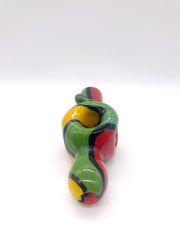 Smoke Station Hand Pipe Red-Green-Yellow Zenesis Glass American UV Diffused Mini-Chillum Hand PIpe