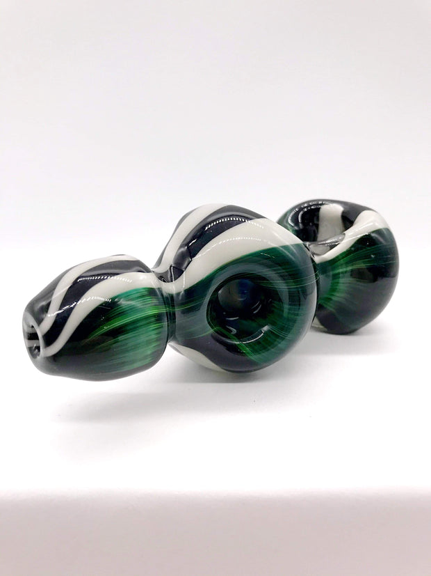 Smoke Station Hand Pipe Teal-White Zenesis Glass Black and White  American UV Donut Spoon Hand Pipe