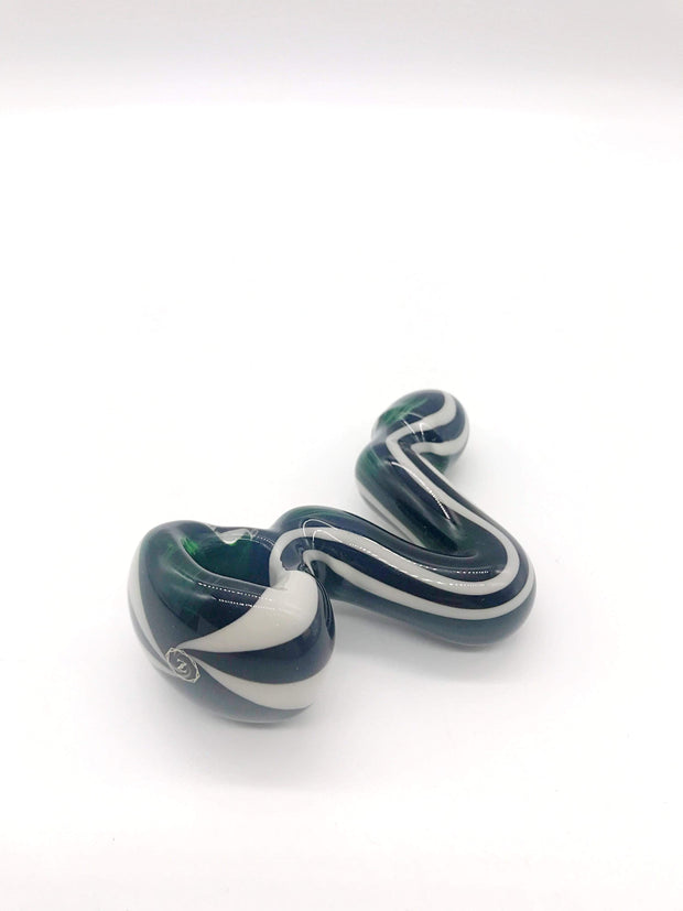 Smoke Station Hand Pipe Teal & White Zenesis Glass Black and White American UV Sidewinder Spoon Hand Pipe