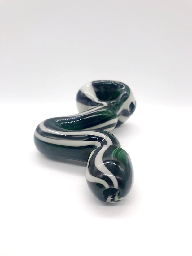 Smoke Station Hand Pipe Teal & White Zenesis Glass Black and White American UV Sidewinder Spoon Hand Pipe